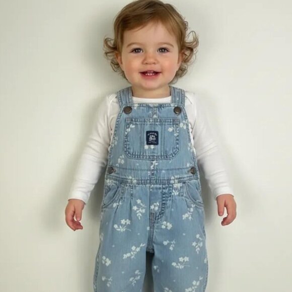 OshKosh B'gosh Floral Print Denim Lined Overalls size 12 Months - Picture 2 of 13